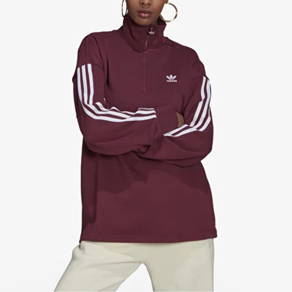 Adidas Burgundy Half-Zip Top With White Stripes